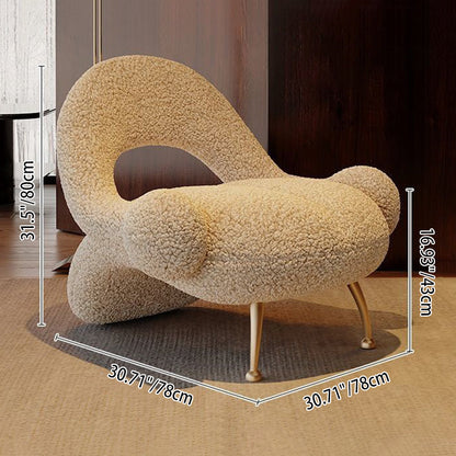 Traditional French Matte Velvet Sherpa Fabric Iron Curved Accent Chair With Backrest For Living Room