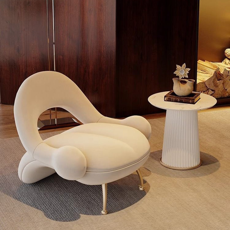 Traditional French Matte Velvet Sherpa Fabric Iron Curved Accent Chair With Backrest For Living Room