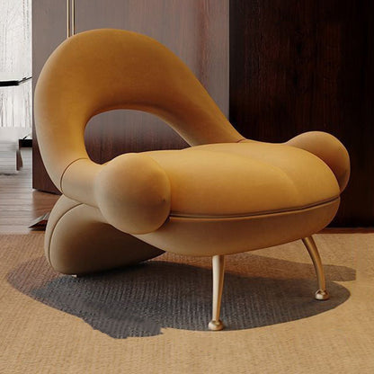 Traditional French Matte Velvet Sherpa Fabric Iron Curved Accent Chair With Backrest For Living Room