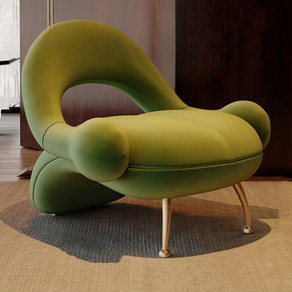 Traditional French Matte Velvet Sherpa Fabric Iron Curved Accent Chair With Backrest For Living Room