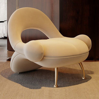 Traditional French Matte Velvet Sherpa Fabric Iron Curved Accent Chair With Backrest For Living Room