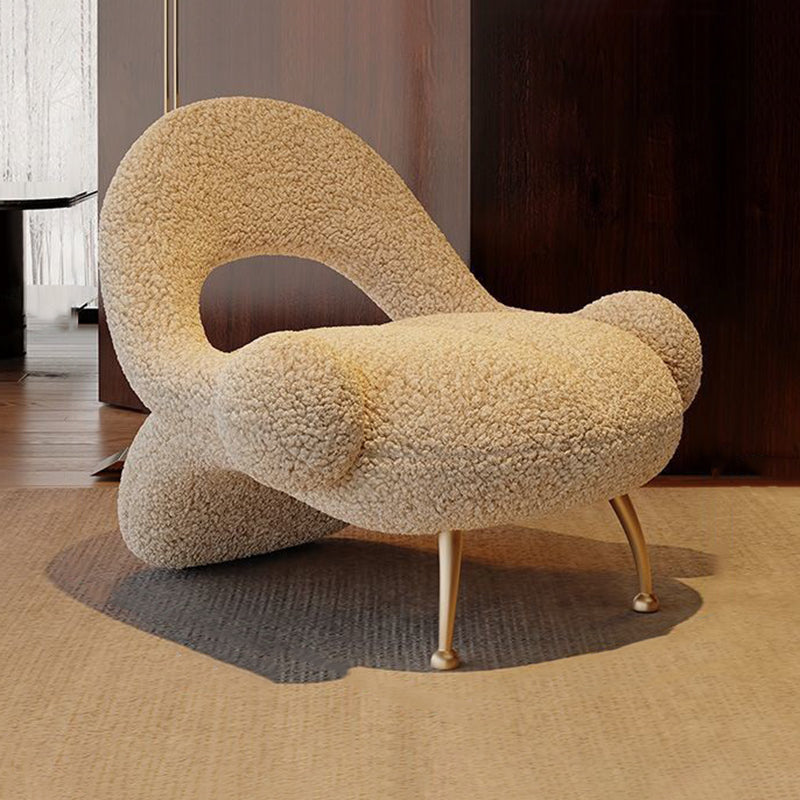 Traditional French Matte Velvet Sherpa Fabric Iron Curved Accent Chair With Backrest For Living Room