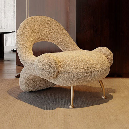 Traditional French Matte Velvet Sherpa Fabric Iron Curved Accent Chair With Backrest For Living Room
