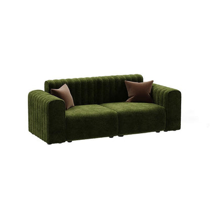Traditional French Chenille Eucalyptus Wavy Rectangular Sofa 2-Seater With Armrest Backrest For Living Room