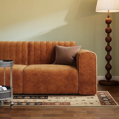 Traditional French Chenille Eucalyptus Wavy Rectangular Sofa 2-Seater With Armrest Backrest For Living Room