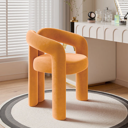 Contemporary Creative Velvet Metal Rounded Curved Cylindrical Vanity Chair With Armrests Backrest For Bedroom
