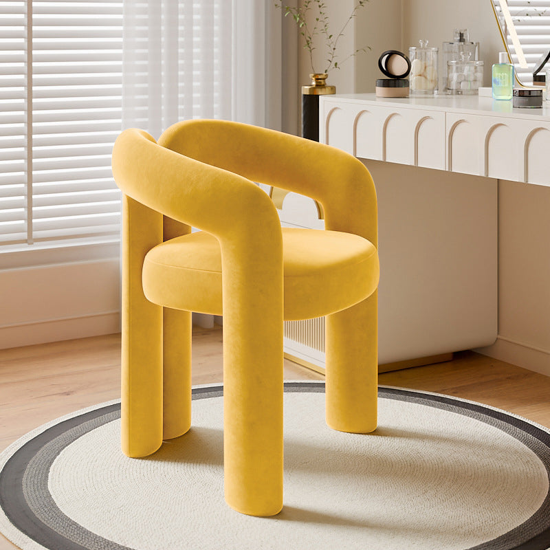 Contemporary Creative Velvet Metal Rounded Curved Cylindrical Vanity Chair With Armrests Backrest For Bedroom
