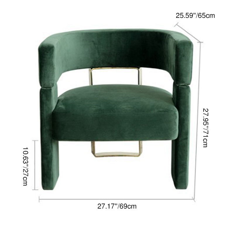 Contemporary Scandinavian Velvet Metal Solid Wood Curved Rectangular Accent Chair With Armrests Backrest For Living Room