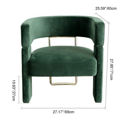 Contemporary Scandinavian Velvet Metal Solid Wood Curved Rectangular Accent Chair With Armrests Backrest For Living Room