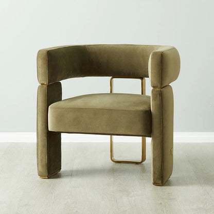 Contemporary Scandinavian Velvet Metal Solid Wood Curved Rectangular Accent Chair With Armrests Backrest For Living Room