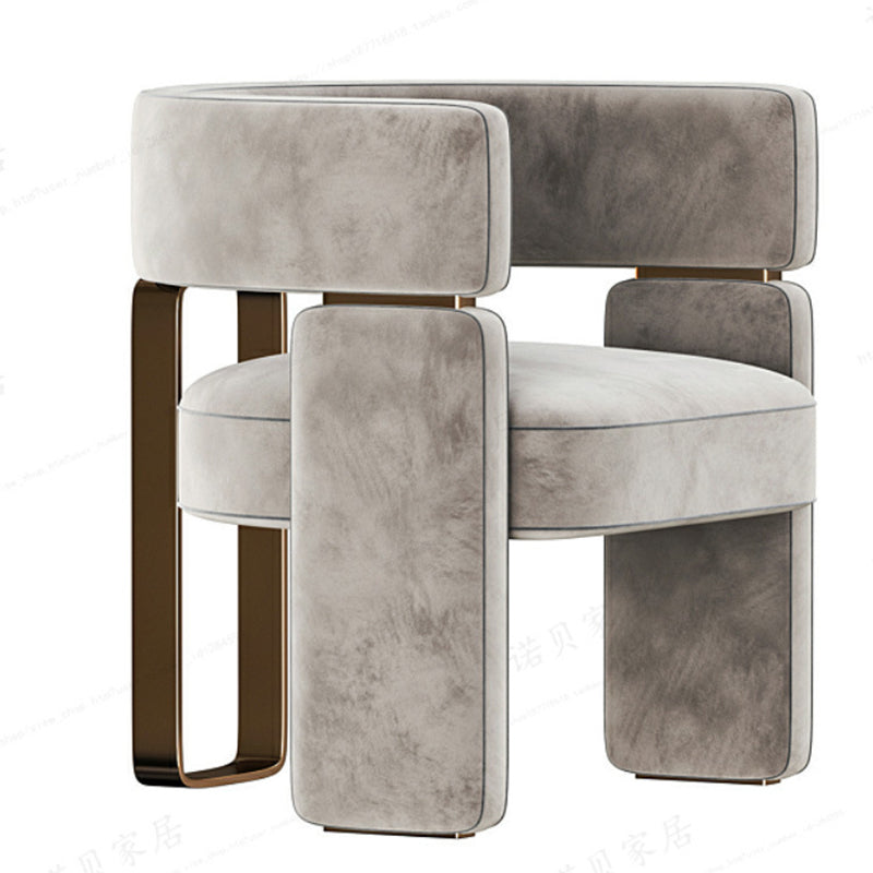 Contemporary Scandinavian Velvet Metal Solid Wood Curved Rectangular Accent Chair With Armrests Backrest For Living Room