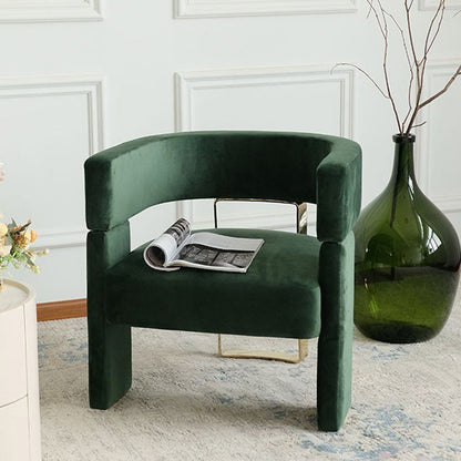 Contemporary Scandinavian Velvet Metal Solid Wood Curved Rectangular Accent Chair With Armrests Backrest For Living Room