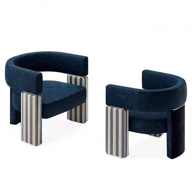 Contemporary Scandinavian Velvet Metal Solid Wood Curved Rectangular Accent Chair With Armrests Backrest For Living Room