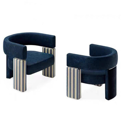 Contemporary Scandinavian Velvet Metal Solid Wood Curved Rectangular Accent Chair With Armrests Backrest For Living Room