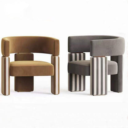 Contemporary Scandinavian Velvet Metal Solid Wood Curved Rectangular Accent Chair With Armrests Backrest For Living Room