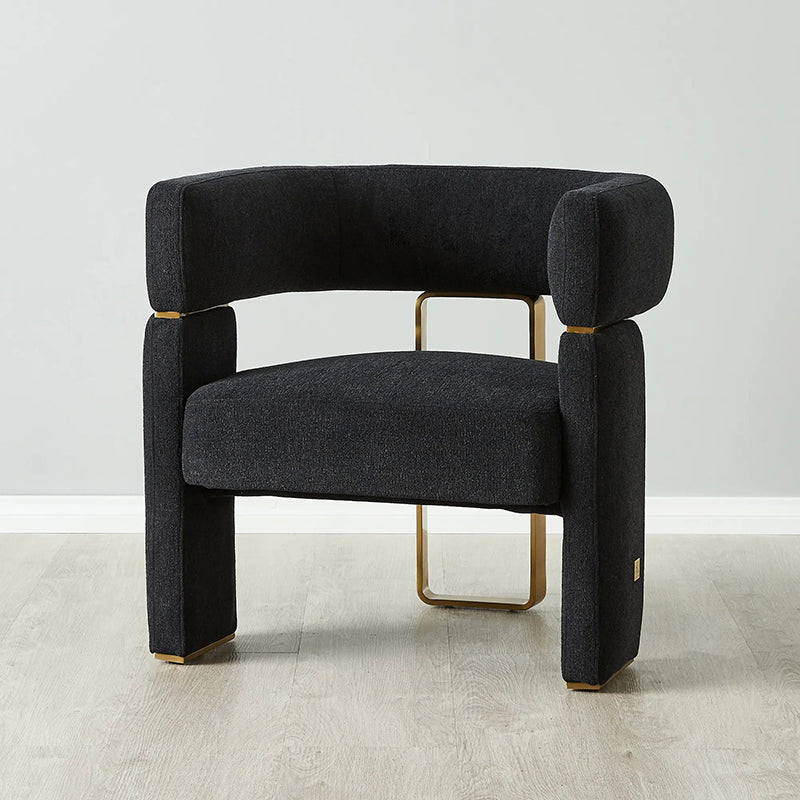 Contemporary Scandinavian Velvet Metal Solid Wood Curved Rectangular Accent Chair With Armrests Backrest For Living Room