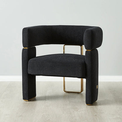 Contemporary Scandinavian Velvet Metal Solid Wood Curved Rectangular Accent Chair With Armrests Backrest For Living Room