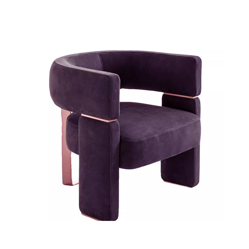 Contemporary Scandinavian Velvet Metal Solid Wood Curved Rectangular Accent Chair With Armrests Backrest For Living Room