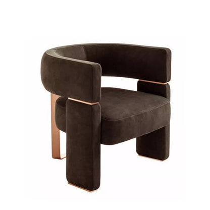 Contemporary Scandinavian Velvet Metal Solid Wood Curved Rectangular Accent Chair With Armrests Backrest For Living Room
