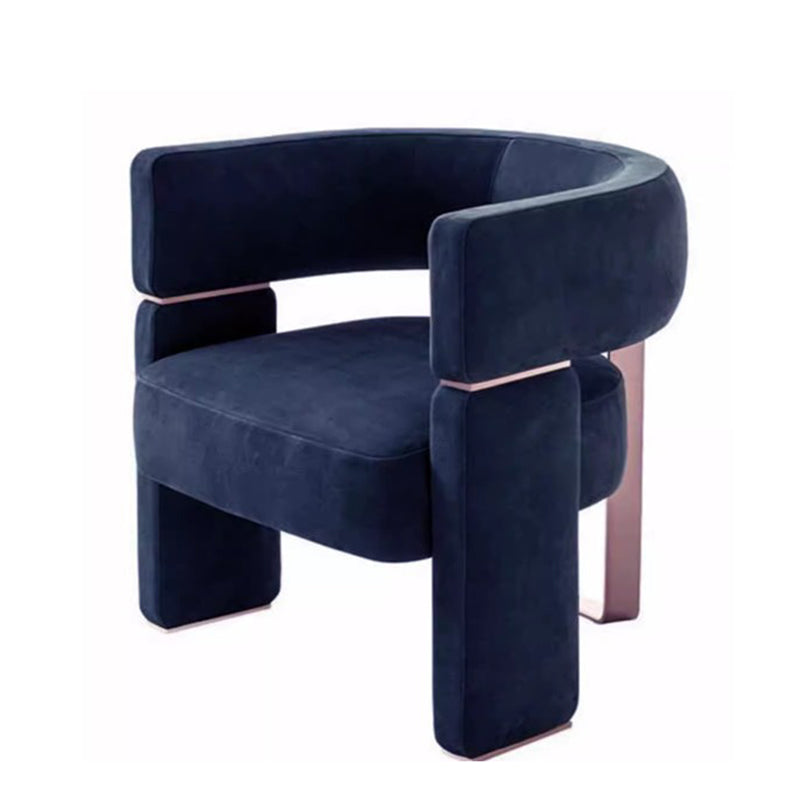 Contemporary Scandinavian Velvet Metal Solid Wood Curved Rectangular Accent Chair With Armrests Backrest For Living Room