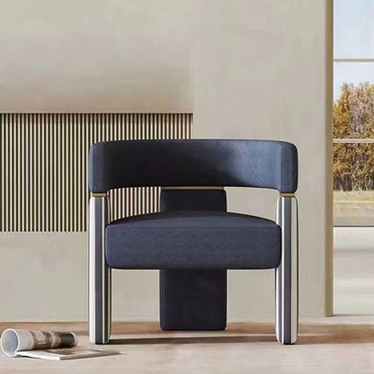 Contemporary Scandinavian Velvet Metal Solid Wood Curved Rectangular Accent Chair With Armrests Backrest For Living Room