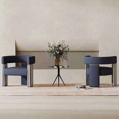 Contemporary Scandinavian Velvet Metal Solid Wood Curved Rectangular Accent Chair With Armrests Backrest For Living Room