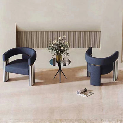 Contemporary Scandinavian Velvet Metal Solid Wood Curved Rectangular Accent Chair With Armrests Backrest For Living Room