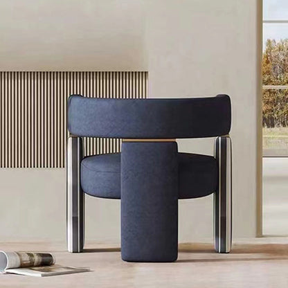 Contemporary Scandinavian Velvet Metal Solid Wood Curved Rectangular Accent Chair With Armrests Backrest For Living Room