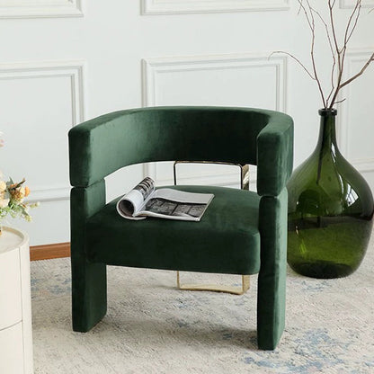 Contemporary Scandinavian Velvet Metal Solid Wood Curved Rectangular Accent Chair With Armrests Backrest For Living Room