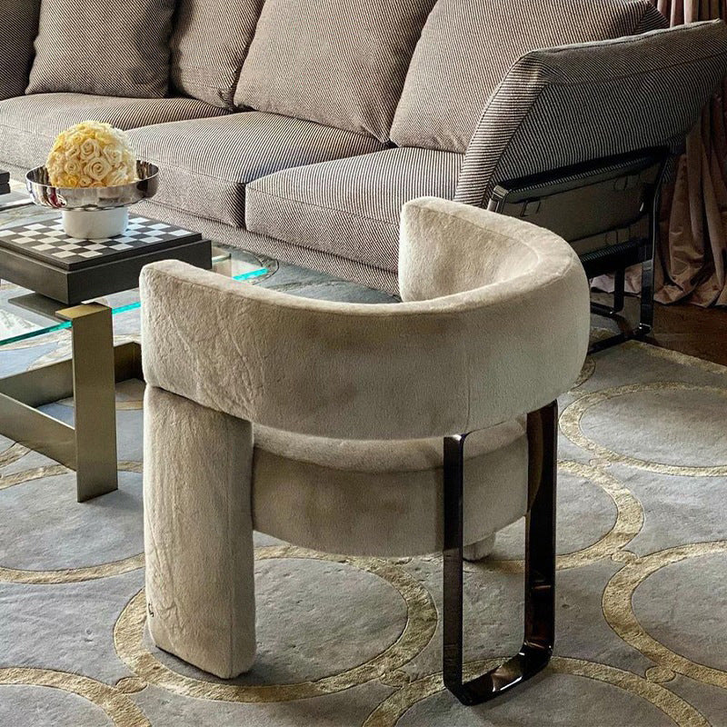 Contemporary Scandinavian Velvet Metal Solid Wood Curved Rectangular Accent Chair With Armrests Backrest For Living Room