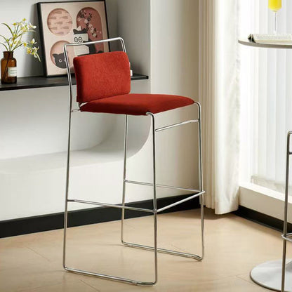 Contemporary Scandinavian Linen Carbon Steel Square Curved Bar Stool With Backrest For Living Room