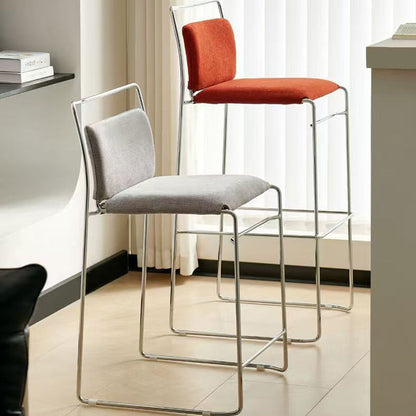 Contemporary Scandinavian Linen Carbon Steel Square Curved Bar Stool With Backrest For Living Room