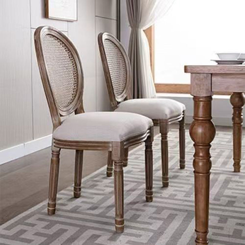 Traditional French Rubberwood PU Leather Velvet Oval Curved Dining Chair With Armrests Backrest For Dining Room