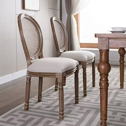 Traditional French Rubberwood PU Leather Velvet Oval Curved Dining Chair With Armrests Backrest For Dining Room