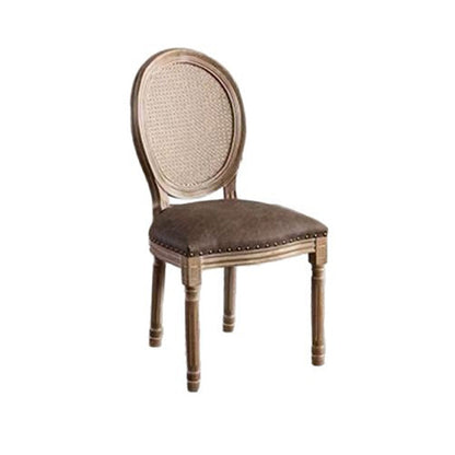 Traditional French Rubberwood PU Leather Velvet Oval Curved Dining Chair With Armrests Backrest For Dining Room