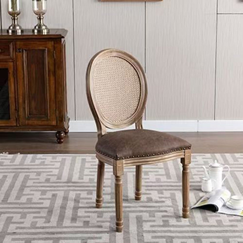 Traditional French Rubberwood PU Leather Velvet Oval Curved Dining Chair With Armrests Backrest For Dining Room