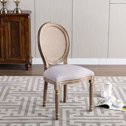 Traditional French Rubberwood PU Leather Velvet Oval Curved Dining Chair With Armrests Backrest For Dining Room