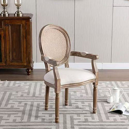 Traditional French Rubberwood PU Leather Velvet Oval Curved Dining Chair With Armrests Backrest For Dining Room