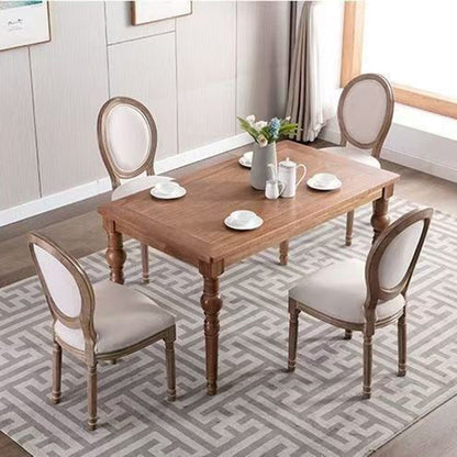 Traditional French Rubberwood PU Leather Velvet Oval Curved Dining Chair With Armrests Backrest For Dining Room