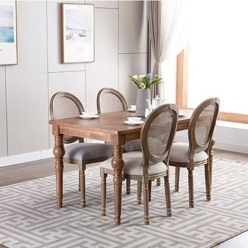 Traditional French Rubberwood PU Leather Velvet Oval Curved Dining Chair With Armrests Backrest For Dining Room