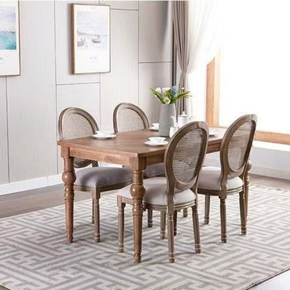 Traditional French Rubberwood PU Leather Velvet Oval Curved Dining Chair With Armrests Backrest For Dining Room