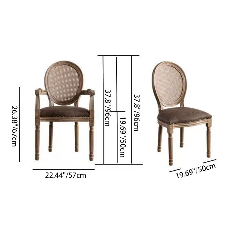 Traditional French Rubberwood PU Leather Velvet Oval Curved Dining Chair With Armrests Backrest For Dining Room