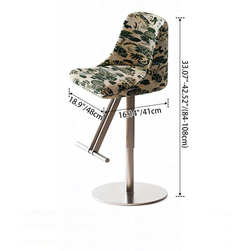 Traditional French Velvet Stainless Steel Round Curved Adjustable Bar Stool With Backrest For Living Room