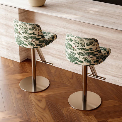 Traditional French Velvet Stainless Steel Round Curved Adjustable Bar Stool With Backrest For Living Room