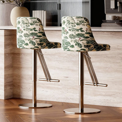 Traditional French Velvet Stainless Steel Round Curved Adjustable Bar Stool With Backrest For Living Room