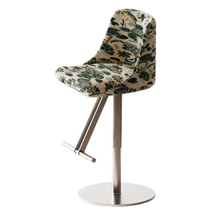 Traditional French Velvet Stainless Steel Round Curved Adjustable Bar Stool With Backrest For Living Room