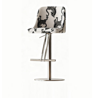 Traditional French Velvet Stainless Steel Round Curved Adjustable Bar Stool With Backrest For Living Room