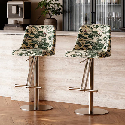 Traditional French Velvet Stainless Steel Round Curved Adjustable Bar Stool With Backrest For Living Room