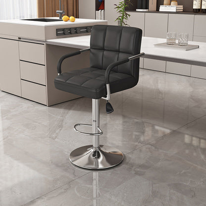 Modern Minimalist Napa Faux Leather Stainless Steel Adjustable Square Round Bar Stool With Backrest For Living Room