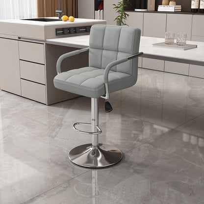 Modern Minimalist Napa Faux Leather Stainless Steel Adjustable Square Round Bar Stool With Backrest For Living Room